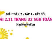 Giải bài 2.11 trang 32 Toán 7 Tập 1 SGK Kết nối tri thức